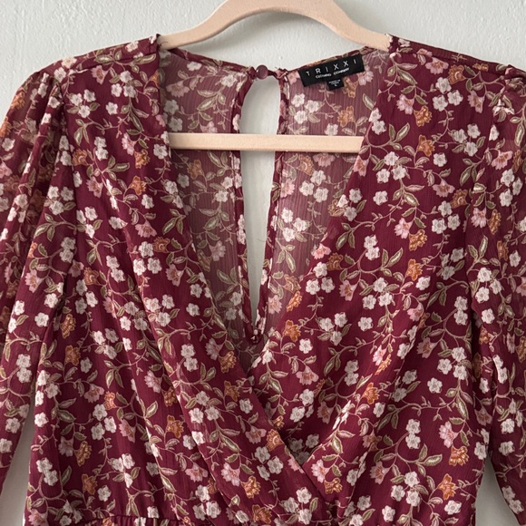 Trixxi Burgundy Floral Long Sleeve Dress - Picture 3 of 7